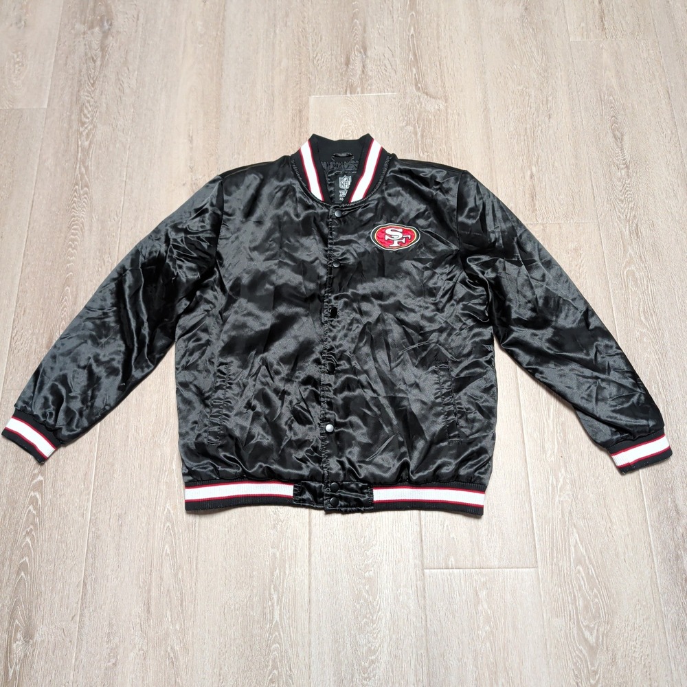 Vintage NFL Apparel San Francisco 49ers Satin Varsity Bomber Jacket Black Mens M